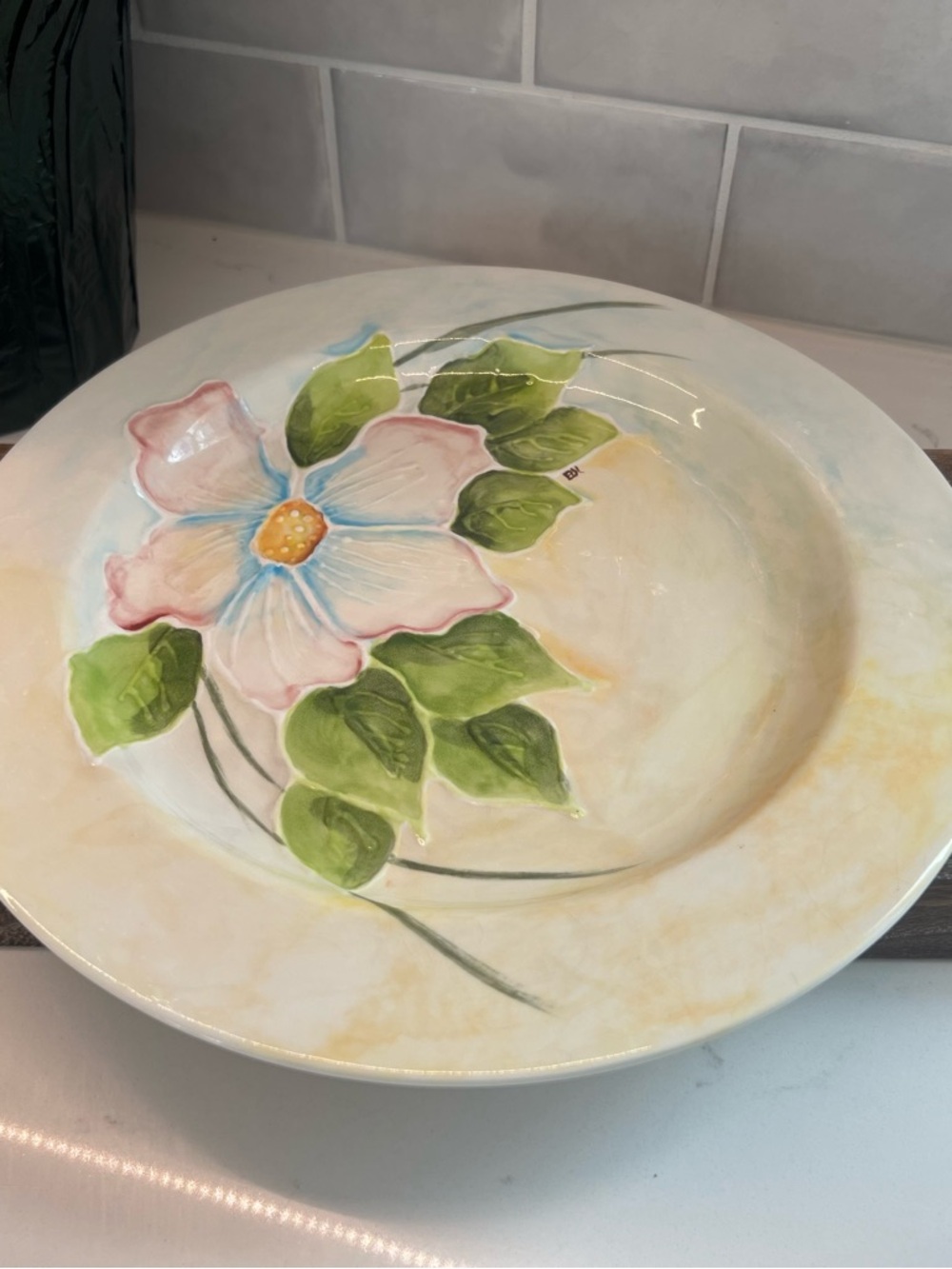 Hand-Painted Floral Ceramic Plate, Dogwood flower